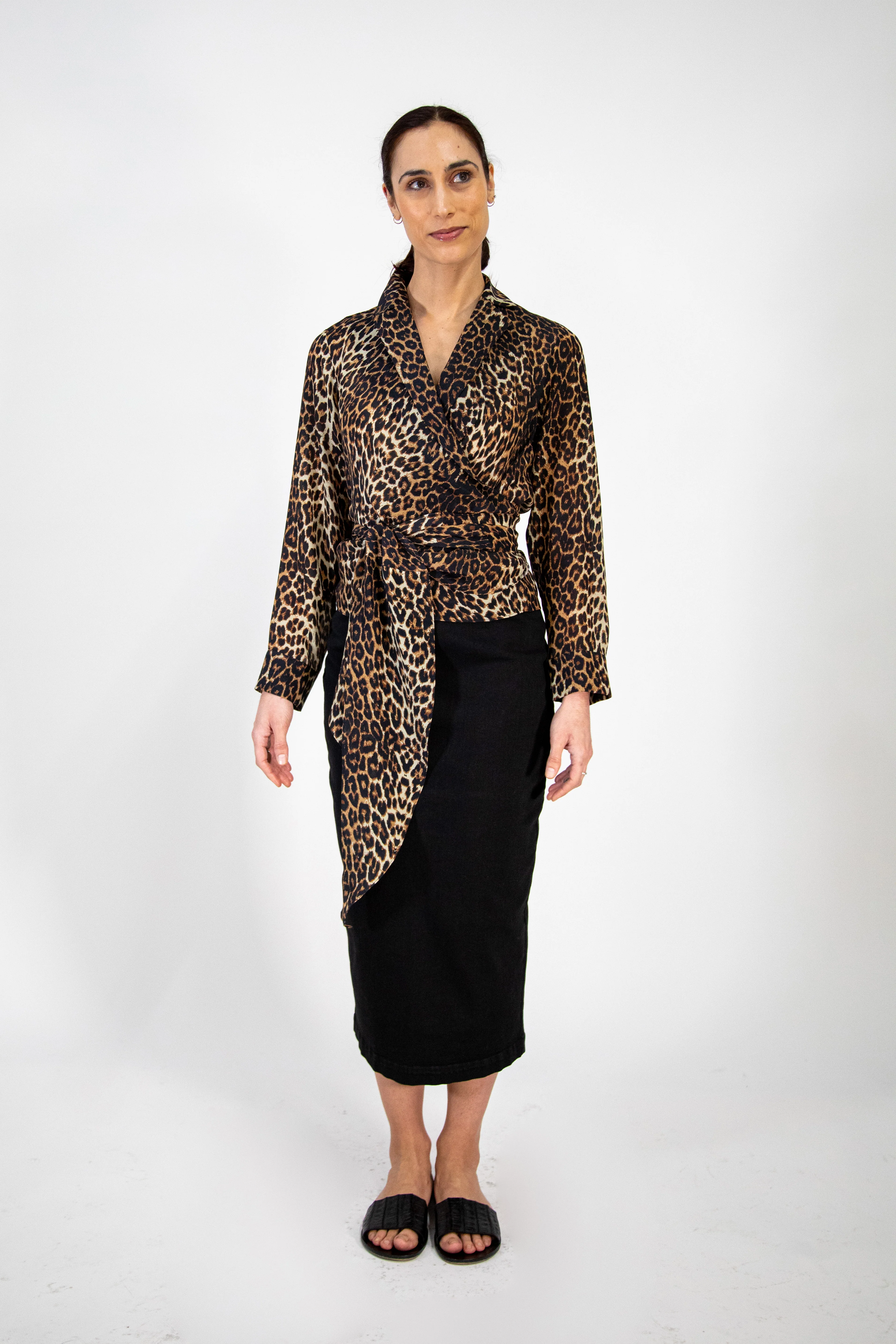 TORINO WRAP SHIRT IN SILK CREPE LEOPARD - Image 3