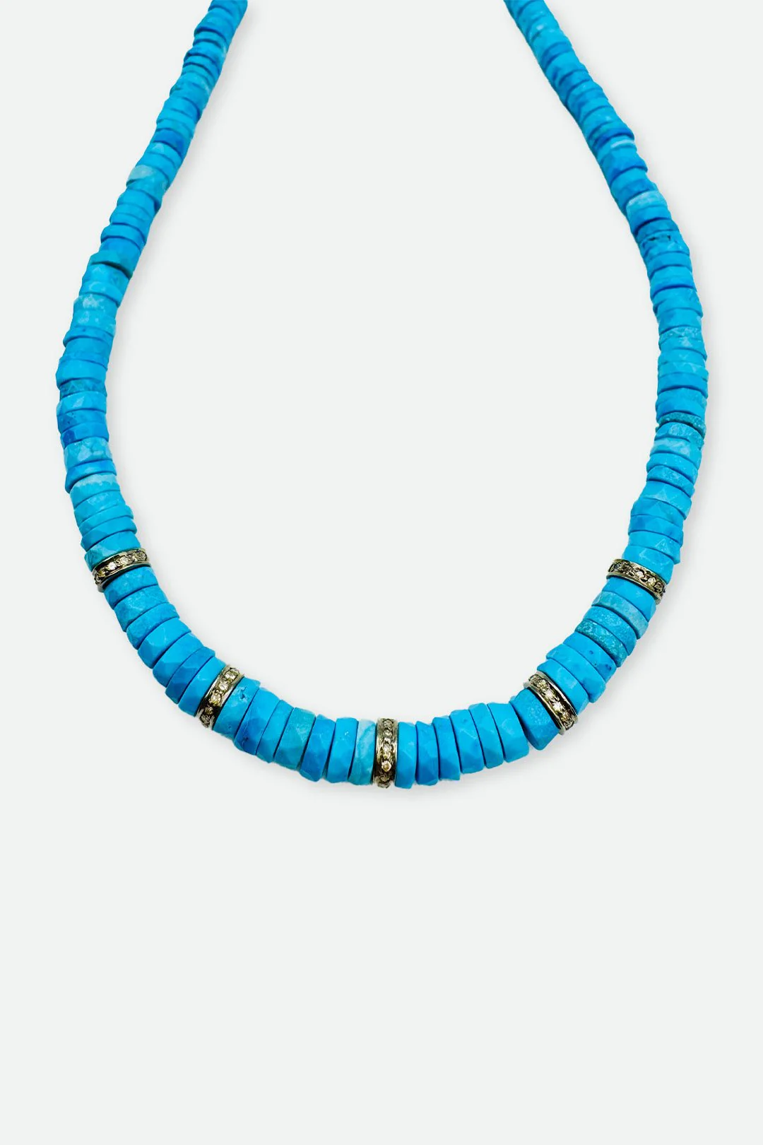 Turquoise Necklace Heishi Beads with 5 Diamond Spacer - Image 2