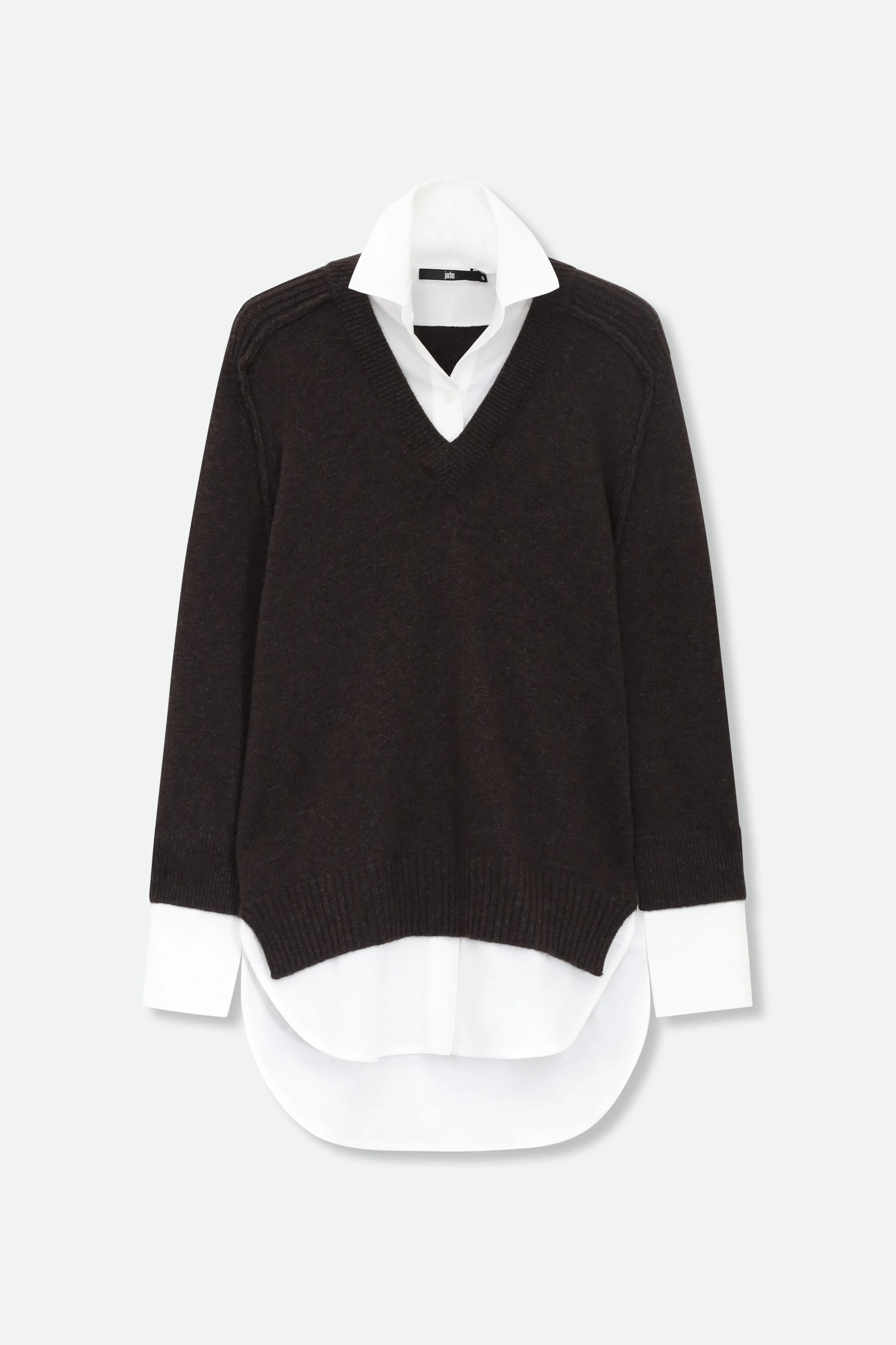 VINNIE SHIRTED V-NECK SWEATER IN FINE ITALIAN STRETCH POPLIN - Image 2