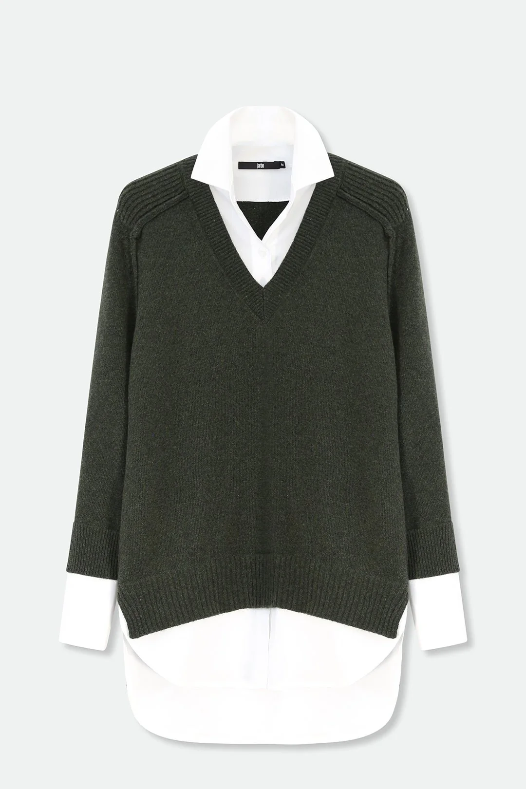 VINNIE SHIRTED V-NECK SWEATER IN FINE ITALIAN STRETCH POPLIN - Image 4