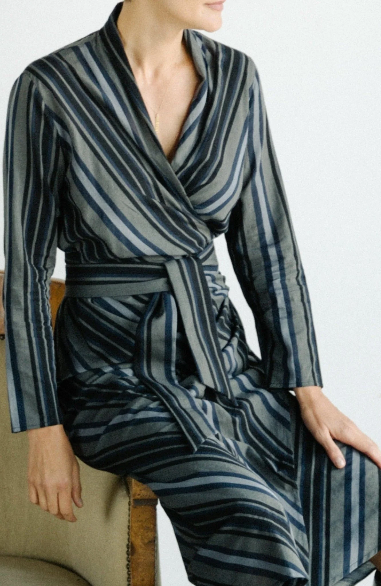 DAX STRIPE WRAP DRESS IN SOFT YARN-DYED COTTON BLEND - Image 6