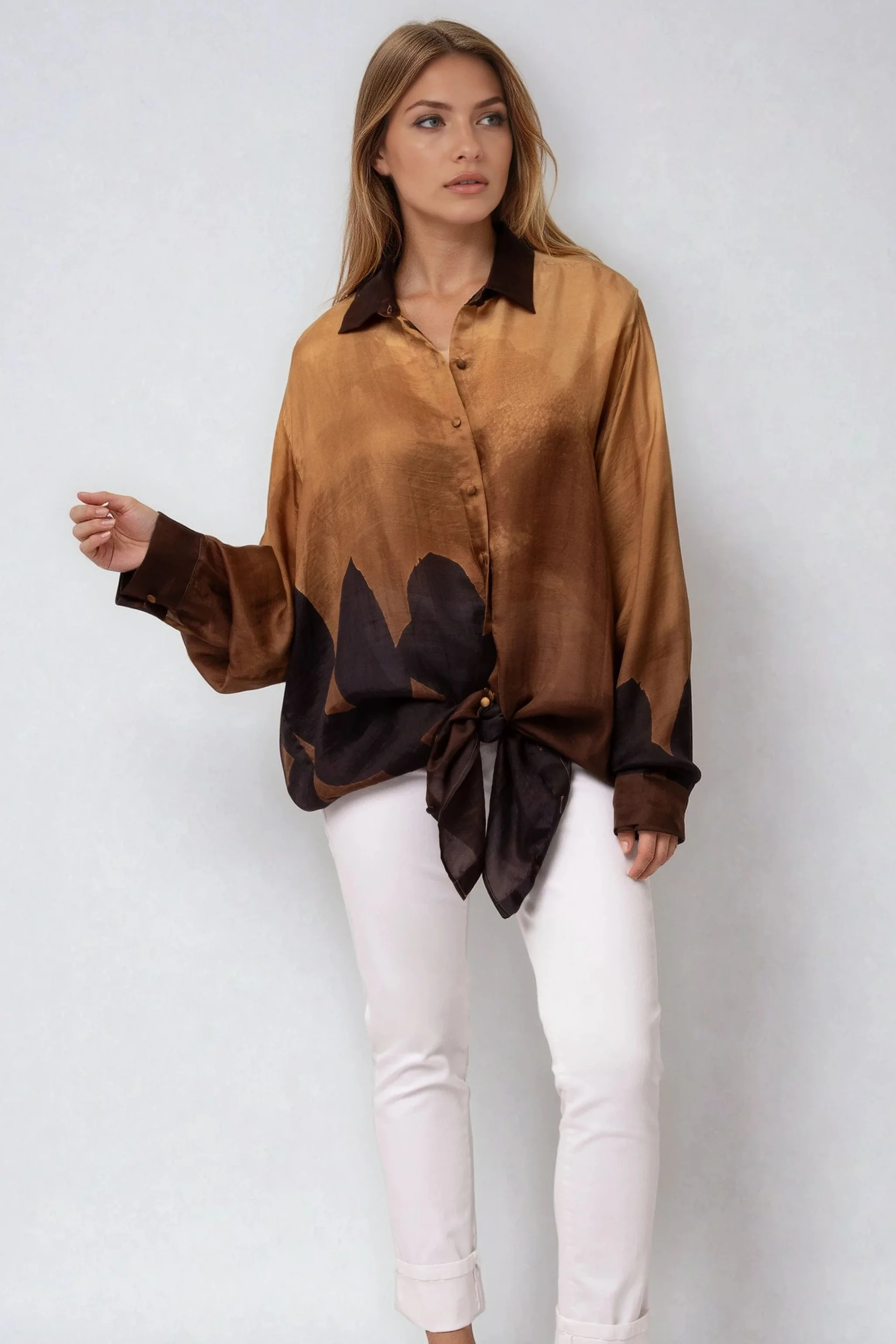 ZURI ONE-SIZE TUNIC IN ITALIAN SILK GOLDEN HOUR - Image 4